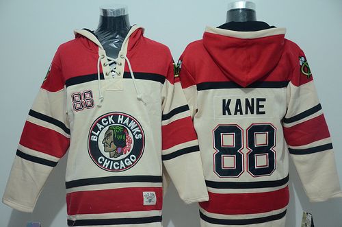 Blackhawks #88 Patrick Kane Cream Sawyer Hooded Sweatshirt Stitched NHL Jersey - Click Image to Close